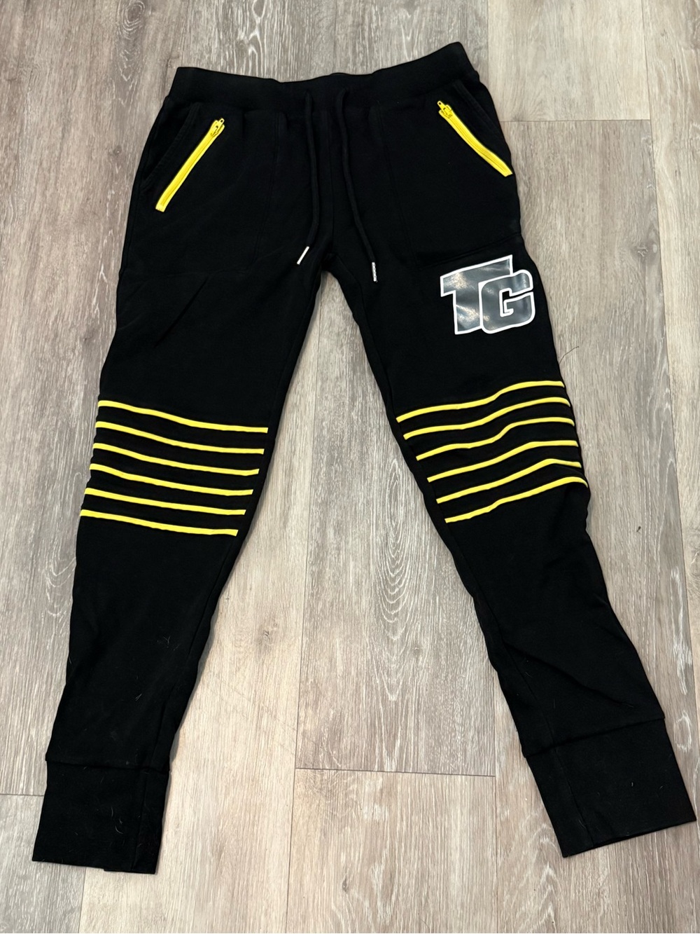 Top Gun Rebel Black Joggers with Yellow Striped Knee Details